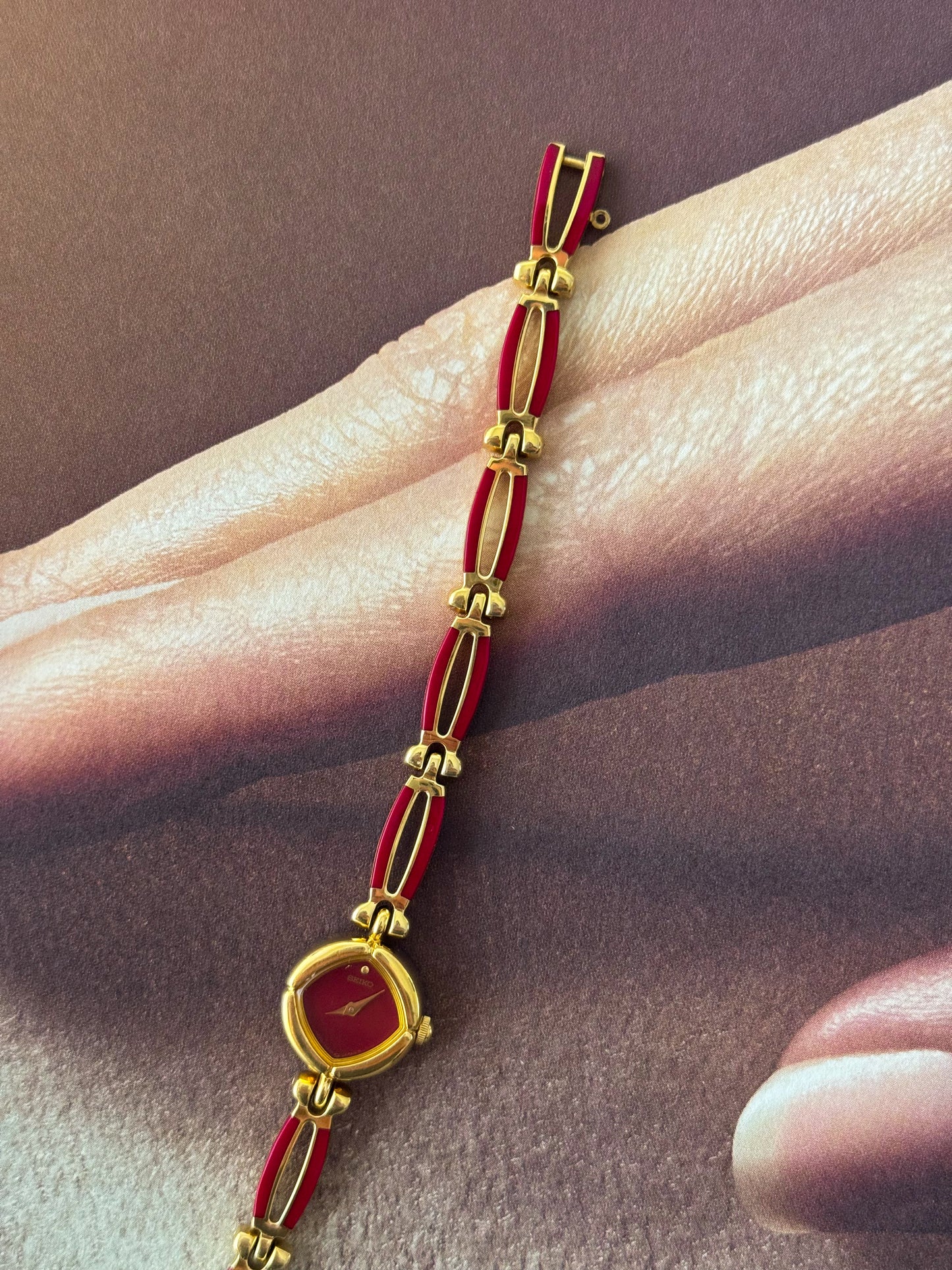 Extremely Rare and Petite 1990s Red Seiko Watch With Dainty Band