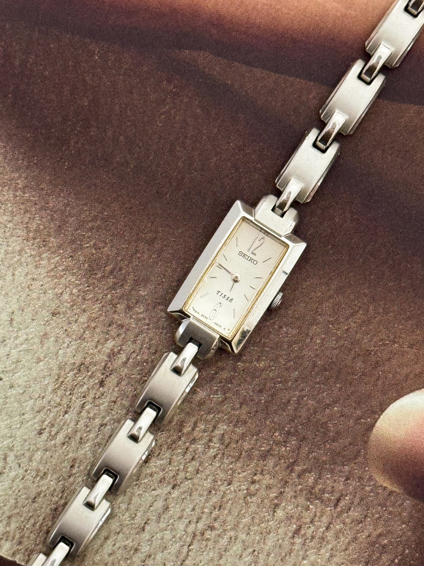 Vintage Silver Seiko Tisse Watch With Rectangle Face and Band