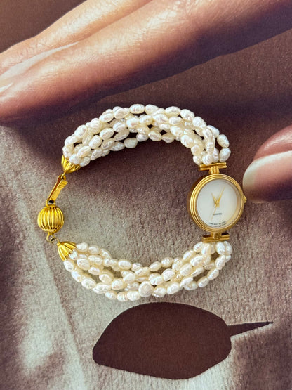 Vintage Japanese Keshi Pearl Gold Watch