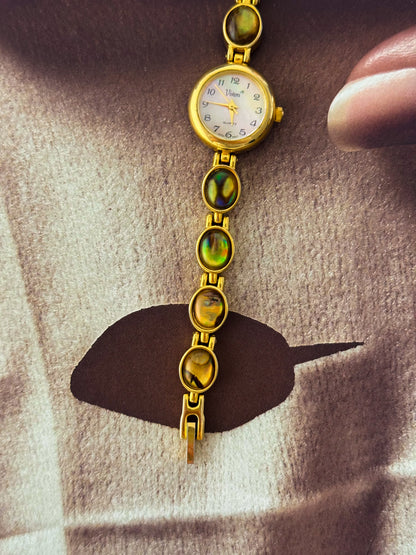 Vintage Gold Watch With Natural Abalone and Mother Of Pearl Dial