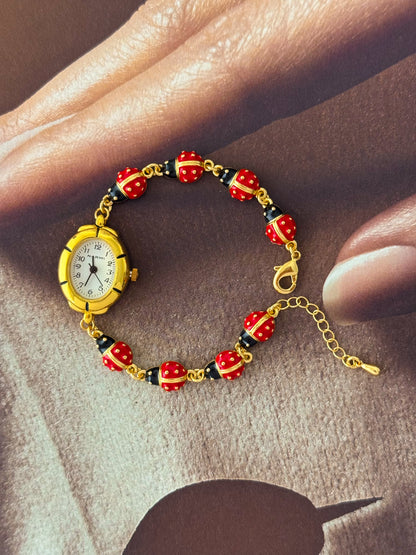 Dainty Gold Tone Ladybug Watch Bracelet