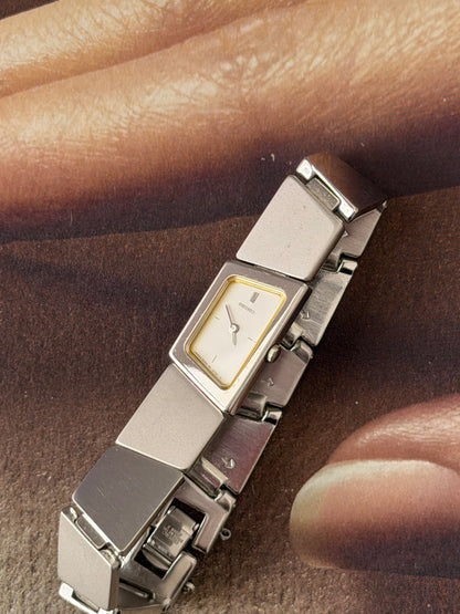 Stunning Vintage Asymmetrical Seiko Watch With Matte and Polished Mirror Link Band