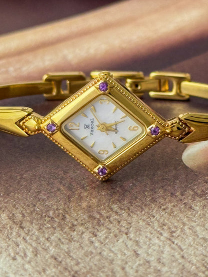 (Select a watch) Vintage Gold Bangle Watches With Purple Stones