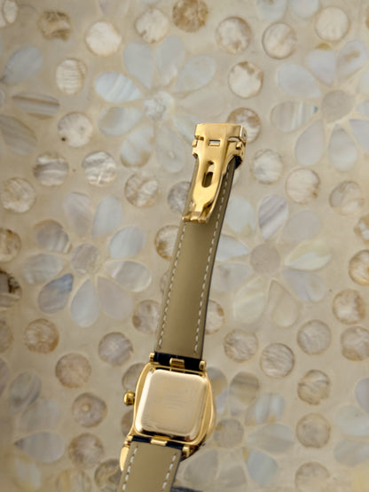 Y2K Vintage Inspired Gold Paris Dali Crash Melting Watch With Black Leather Band