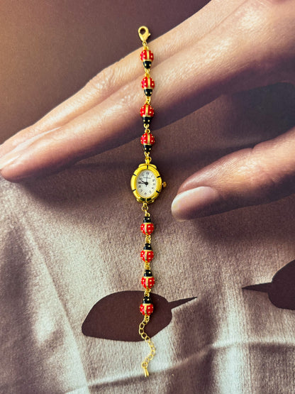 Dainty Gold Tone Ladybug Watch Bracelet