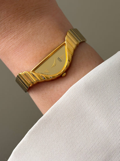 RARE Vintage 1990s Gold Seiko Half Moon Watch (Asymmetrical 1F20-5D59)