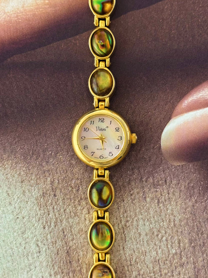 Vintage Gold Watch With Natural Abalone and Mother Of Pearl Dial