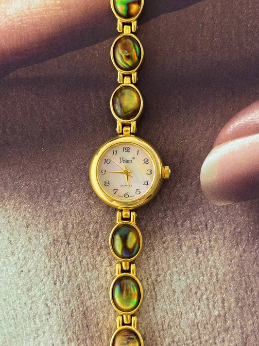 Vintage Gold Watch With Natural Abalone and Mother Of Pearl Dial