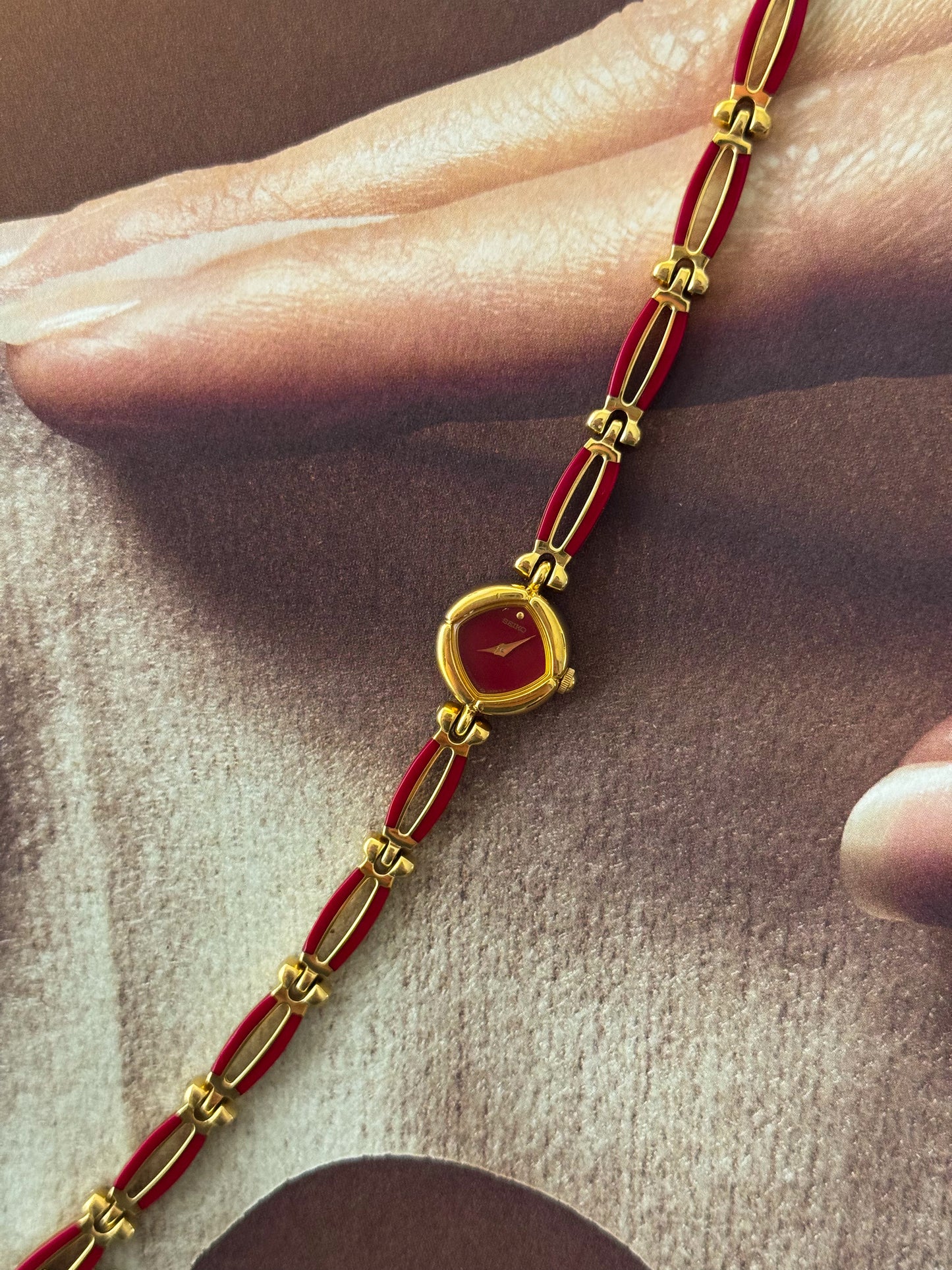 Extremely Rare and Petite 1990s Red Seiko Watch With Dainty Band