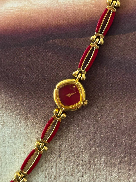Extremely Rare and Petite 1990s Red Seiko Watch With Dainty Band