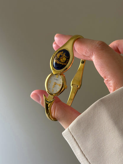 Vintage Limoges Carat 18k Gold Plated Hidden Bangle Watch