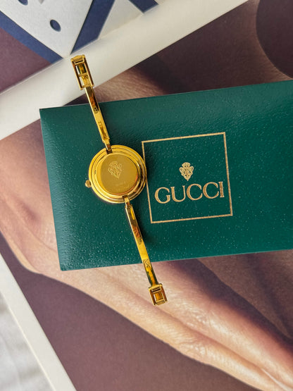 Vintage 1980s Gold Plated Gucci Interchangeable Bezel Watch Bangle