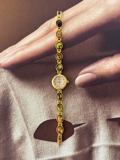Vintage Gold Watch With Natural Abalone and Mother Of Pearl Dial