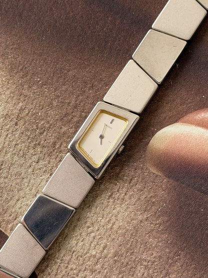 Stunning Vintage Asymmetrical Seiko Watch With Matte and Polished Mirror Link Band