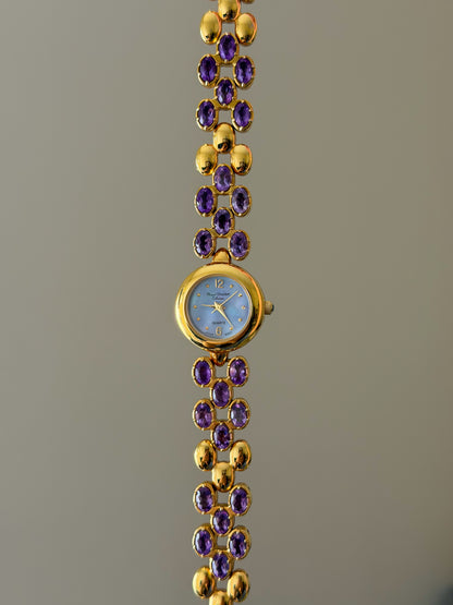 Vintage Marcel Drucker Watch With Purple Dial and Amethyst Gemstone Band