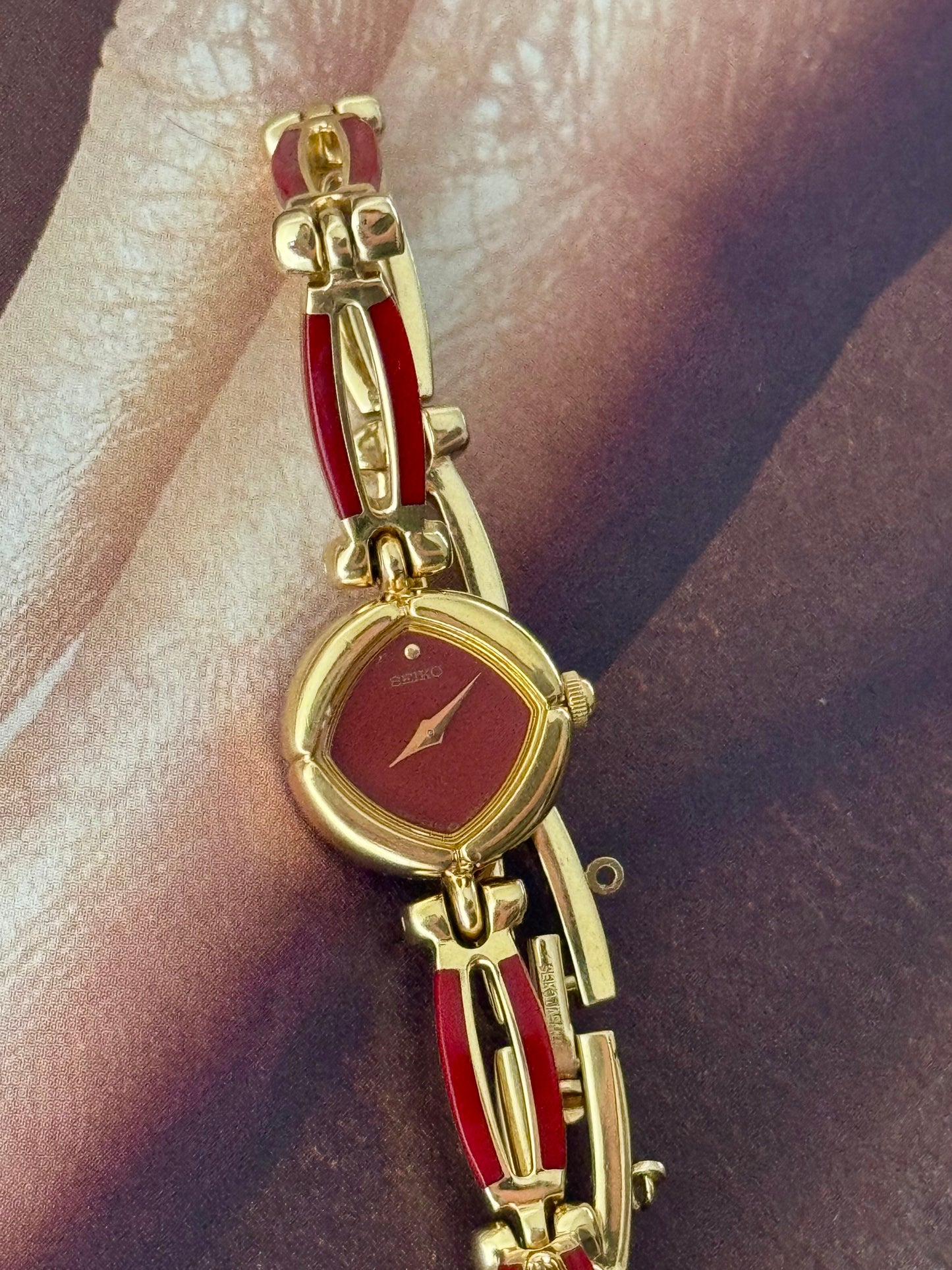 Extremely Rare and Petite 1990s Red Seiko Watch With Dainty Band
