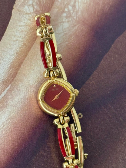 Extremely Rare and Petite 1990s Red Seiko Watch With Dainty Band