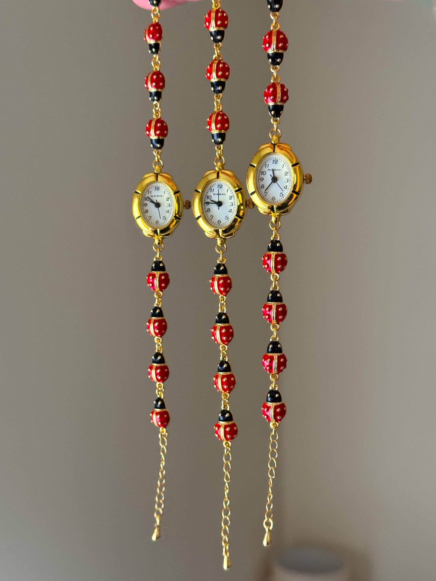 Dainty Gold Tone Ladybug Watch Bracelet