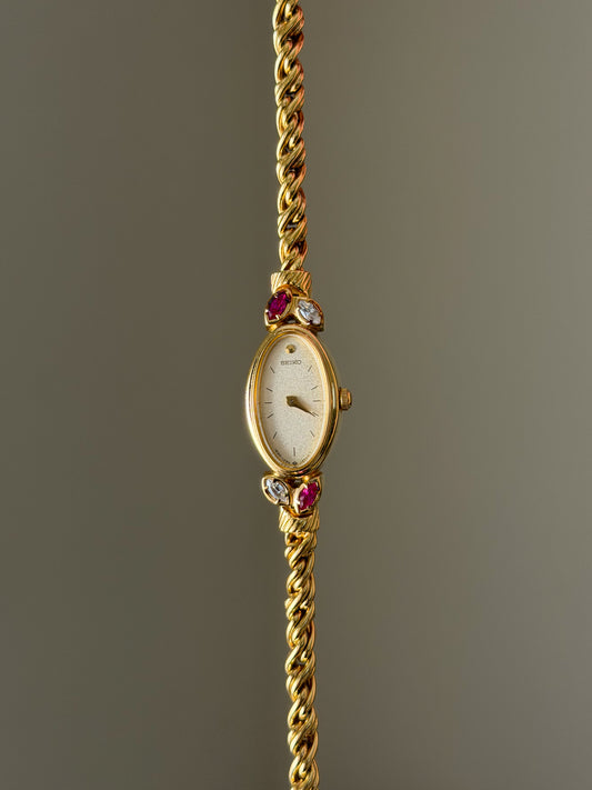 Extremely RARE 1990s Gold Plated Seiko Watch With Genuine Rubies And Rope Band