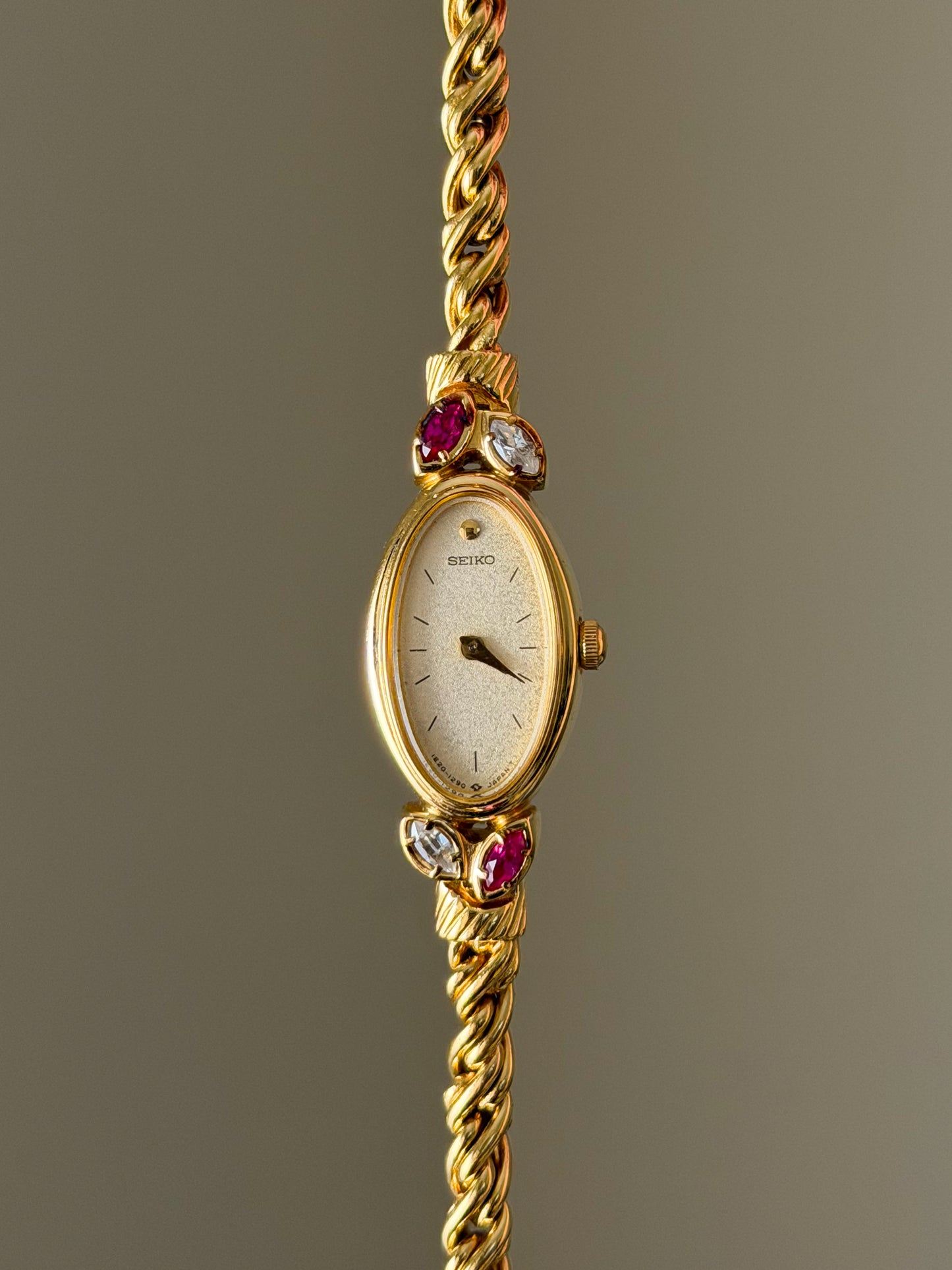 Extremely RARE 1990s Gold Plated Seiko Watch With Genuine Rubies And Rope Band