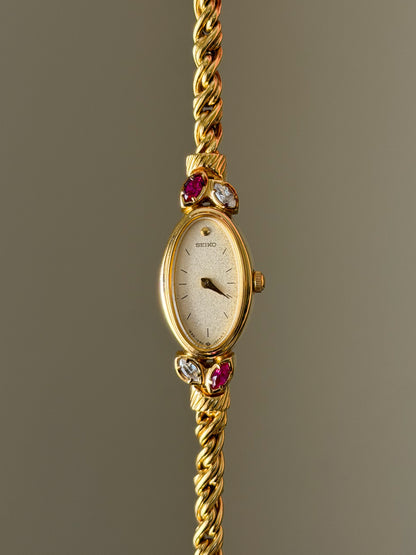 Extremely RARE 1990s Gold Plated Seiko Watch With Genuine Rubies And Rope Band