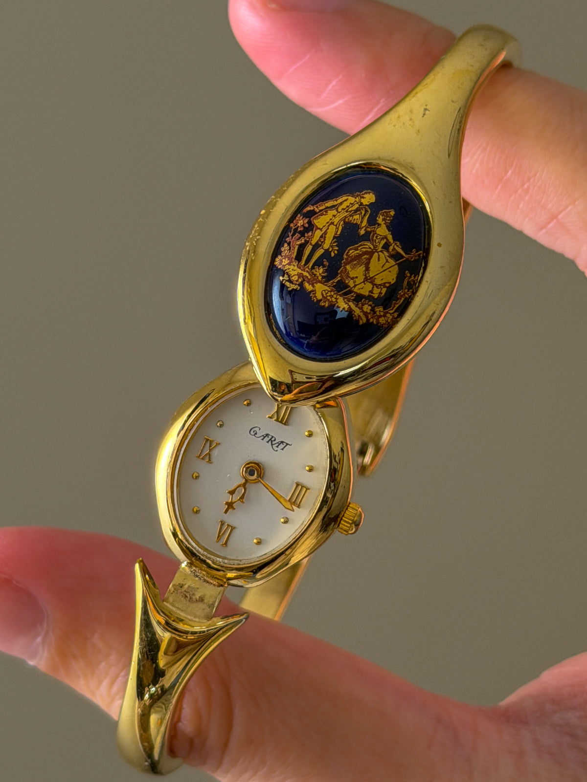 Vintage Limoges Carat 18k Gold Plated Hidden Bangle Watch