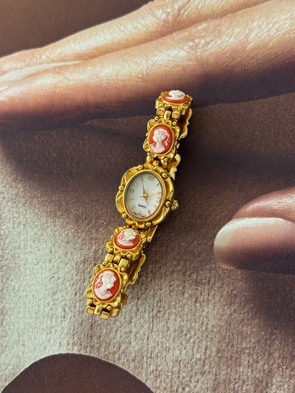Vintage Victorian Gold Tone Cameo Watch