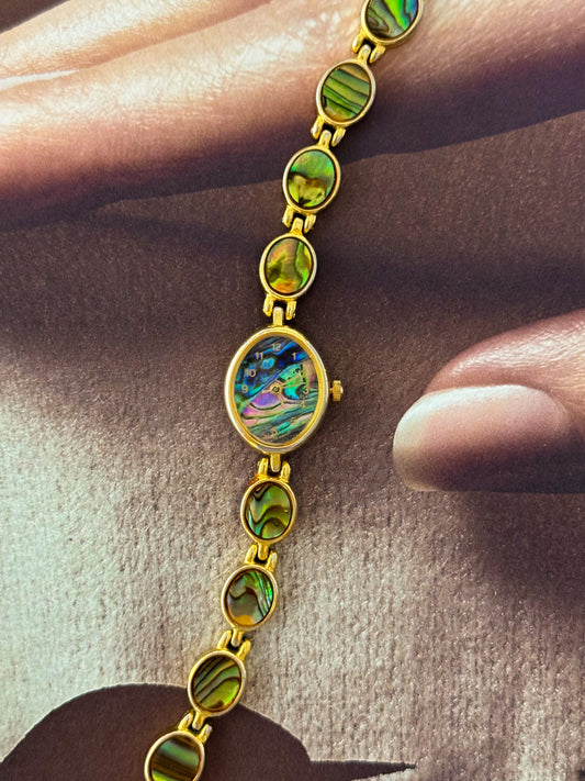 Vintage Gold Watch With Natural Abalone Band and Dial