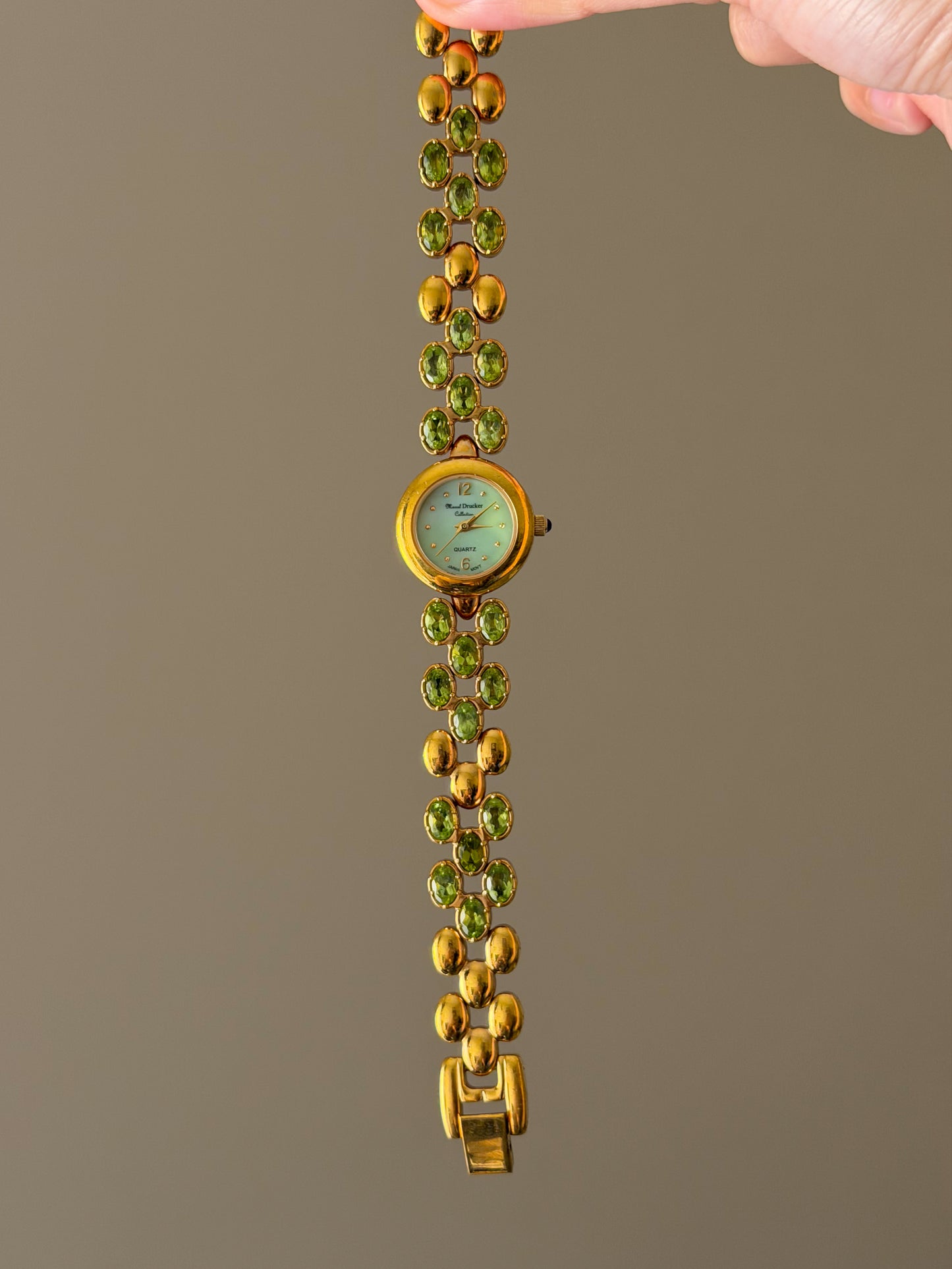 Vintage Marcel Drucker Watch With Green Dial and Peridot Gemstone Band