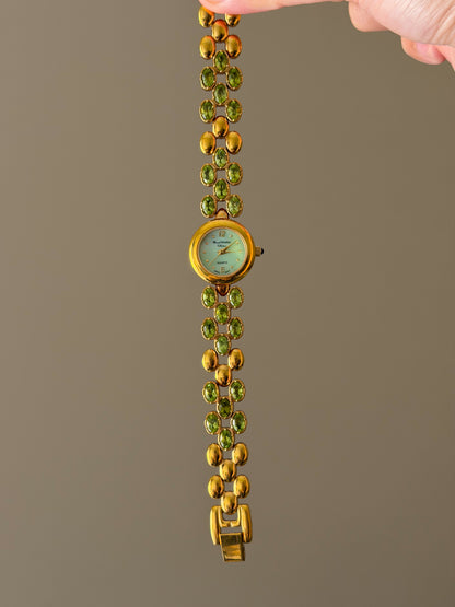 Vintage Marcel Drucker Watch With Green Dial and Peridot Gemstone Band