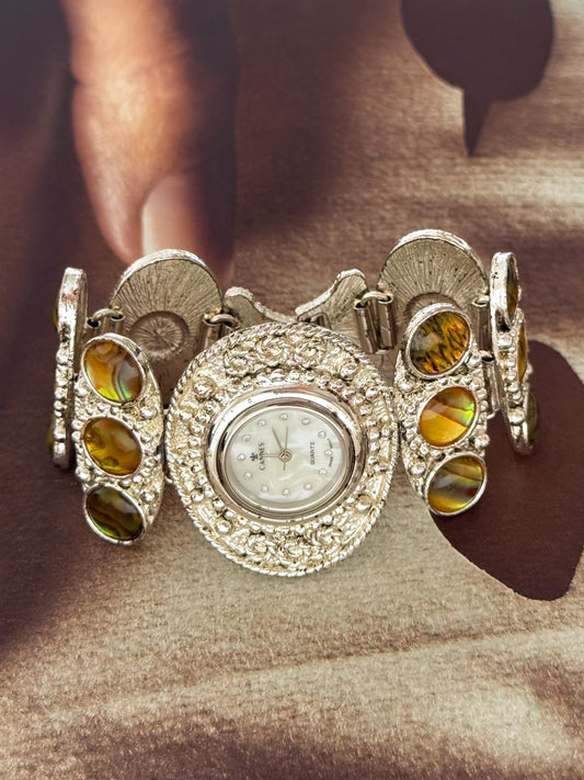 Maximalist Vintage Silver Watch With Natural Abalone