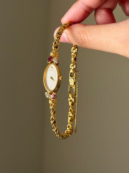 Extremely RARE 1990s Gold Plated Seiko Watch With Genuine Rubies And Rope Band