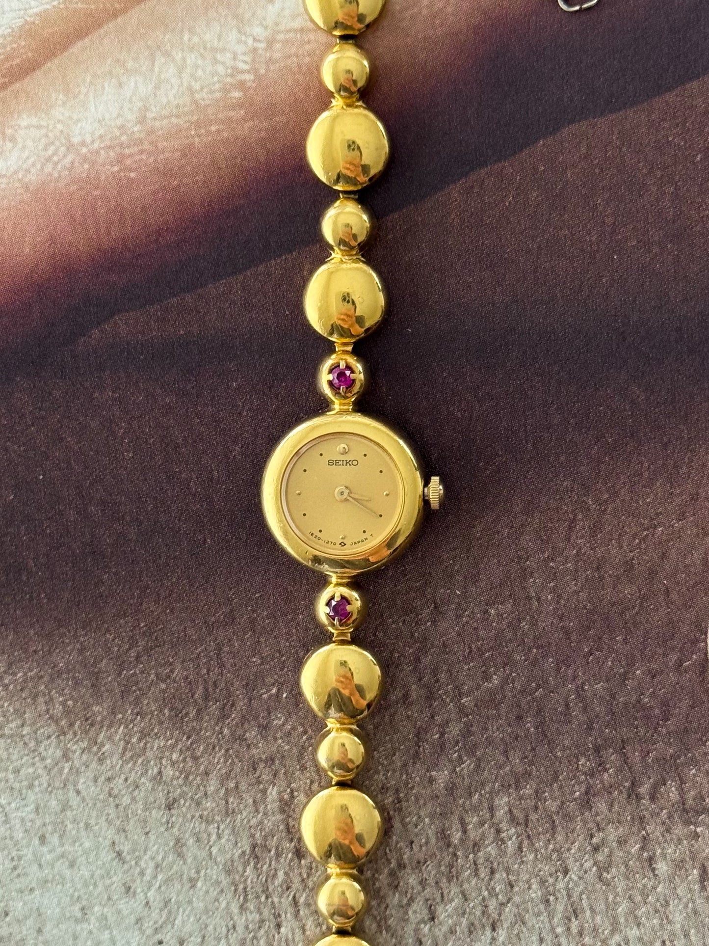 Vintage Gold Seiko Watch With Genuine Rubies Bubble Band
