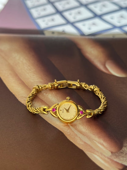 Rare Petite Vintage Seiko Watch With Genuine Rubies and Dainty Rope Band