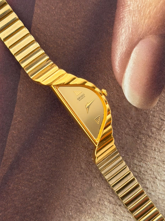 RARE Vintage 1990s Gold Seiko Half Moon Watch (Asymmetrical 1F20-5D59)