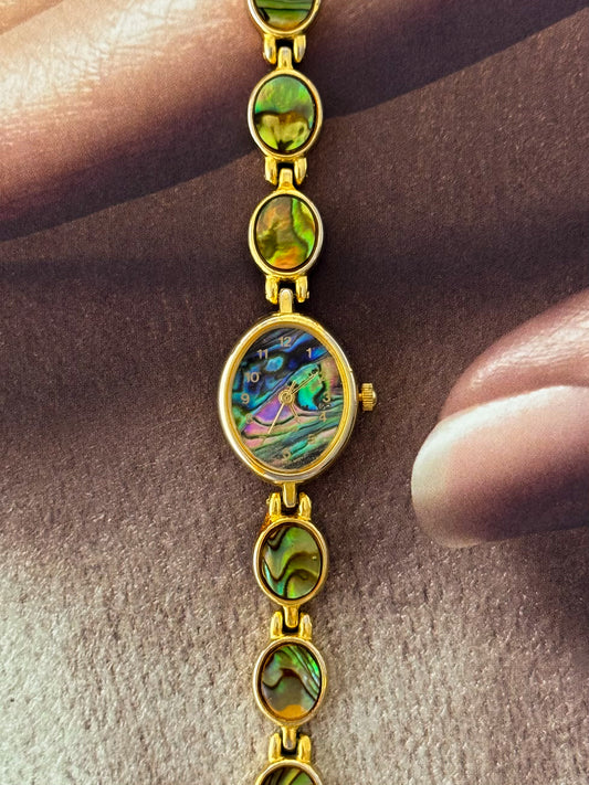 Vintage Gold Watch With Natural Abalone Band and Dial