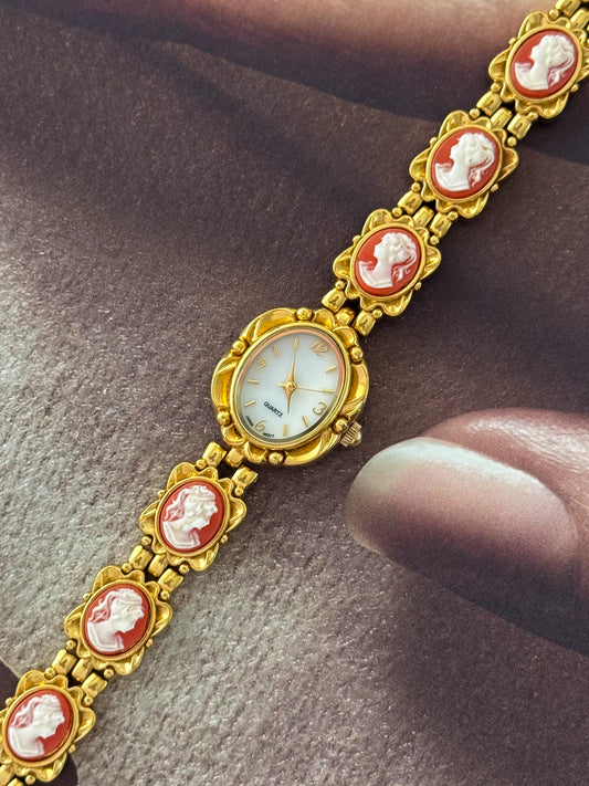 Vintage Victorian Gold Tone Cameo Watch