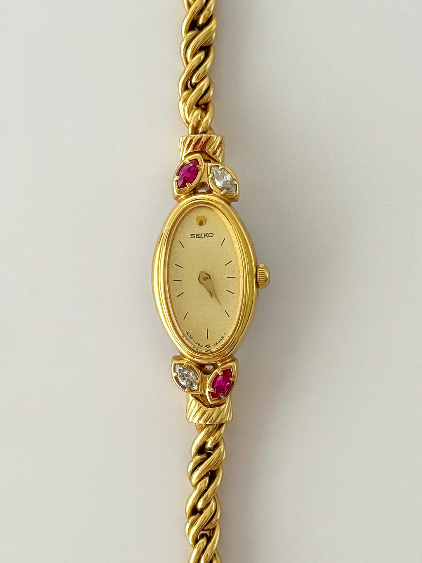 Extremely RARE 1990s Gold Plated Seiko Watch With Genuine Rubies And Rope Band