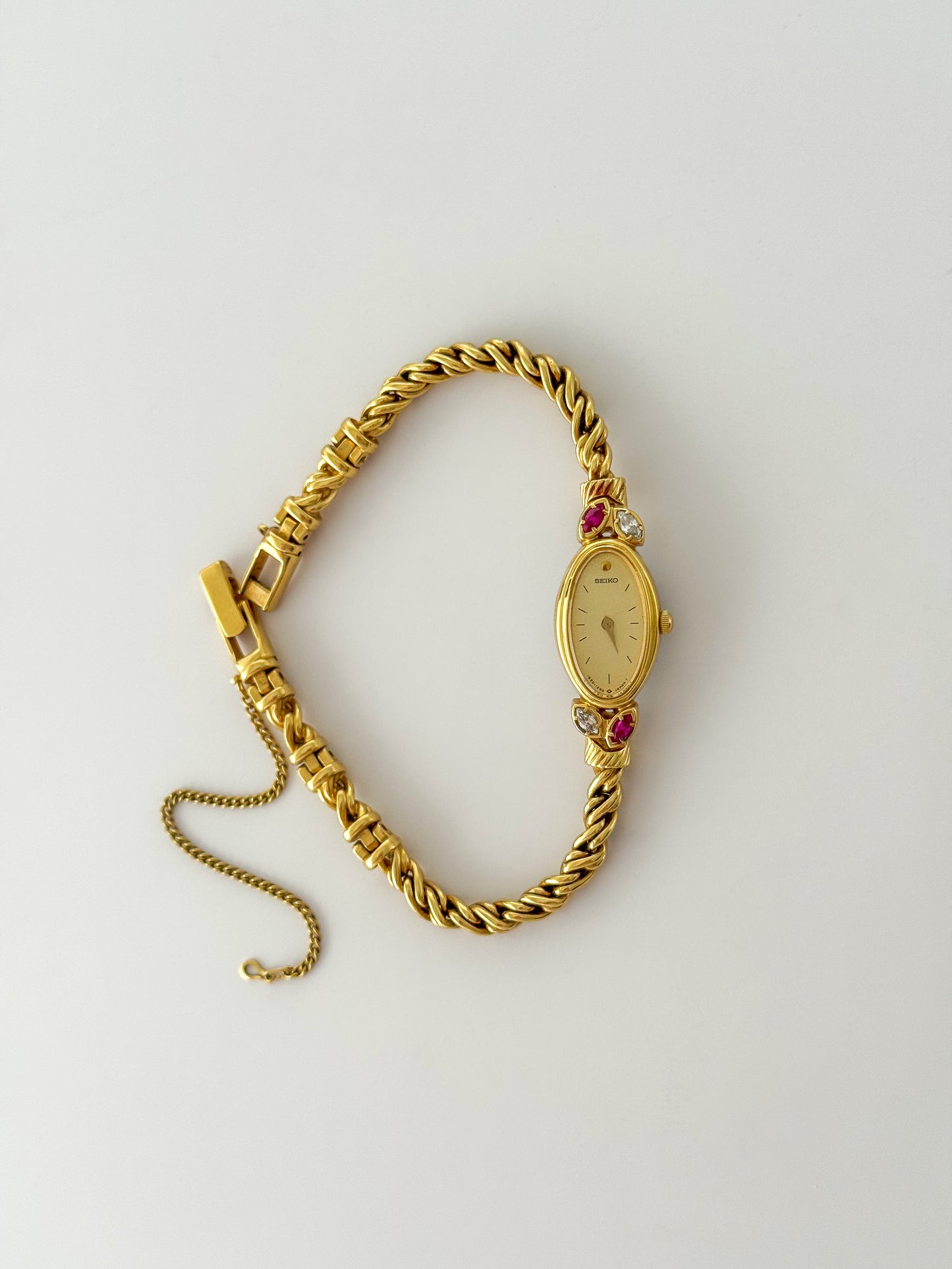 Extremely RARE 1990s Gold Plated Seiko Watch With Genuine Rubies And Rope Band